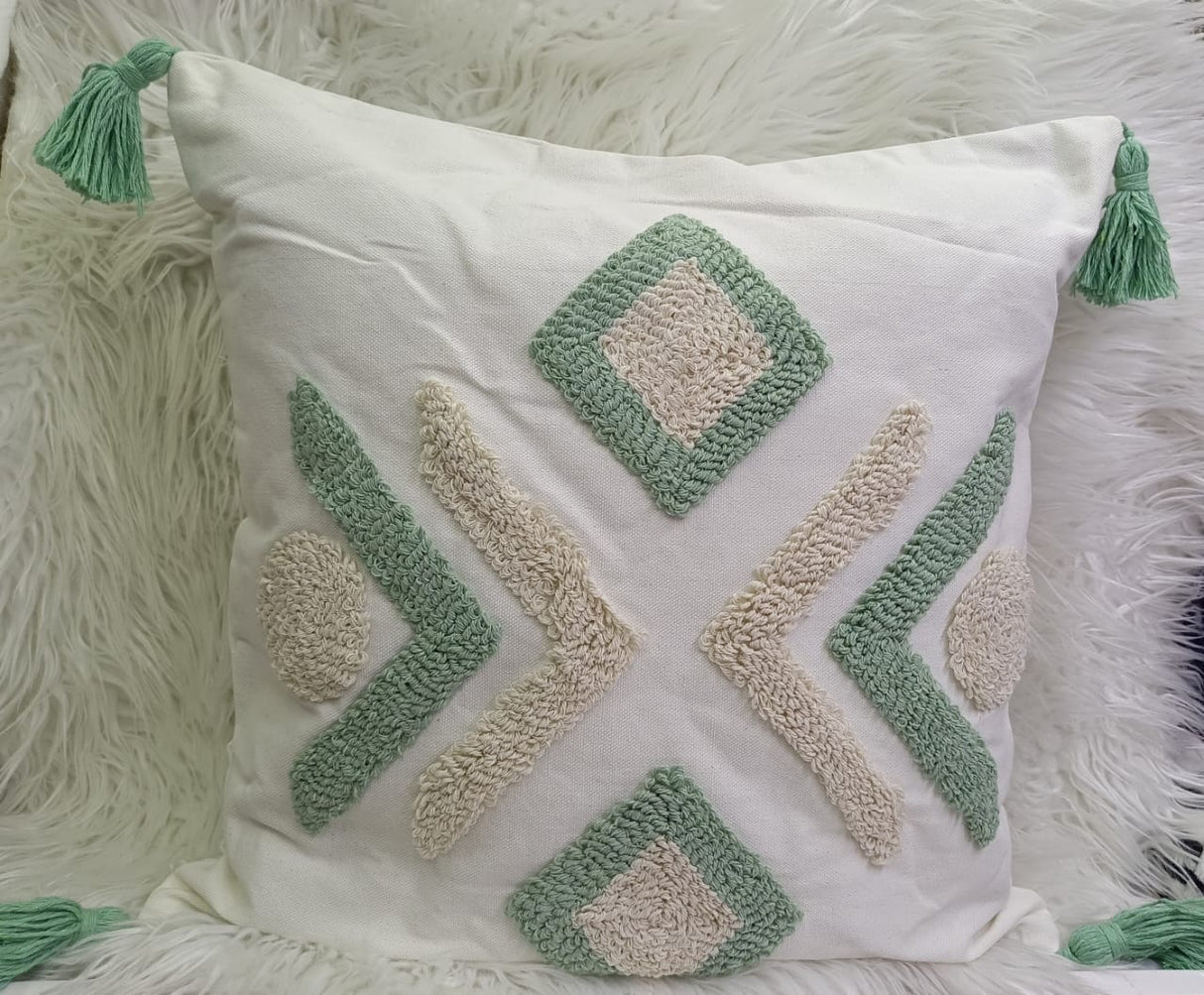 Fancy Wooven Tufted Cushion Covers with Tassels