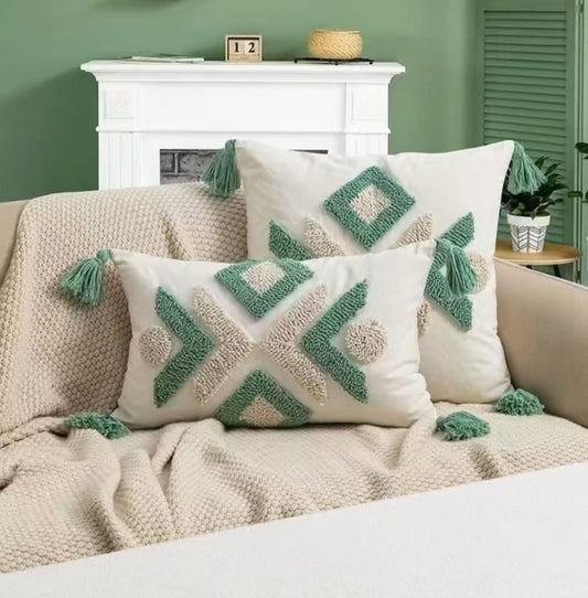 Fancy Wooven Tufted Cushion Covers with Tassels