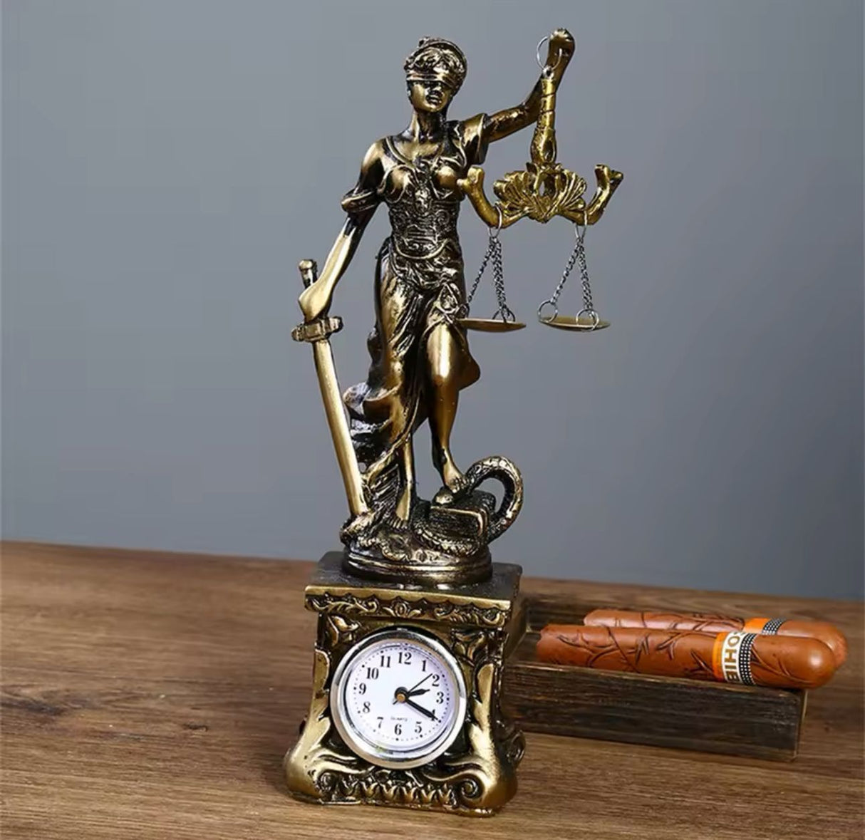 Themis Goddess Of Justice Statue Greek Mythology Ornaments Gift With clock decor