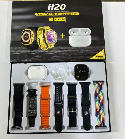 H20 Ultra Smart Watch with Bluetooth wireless earphones