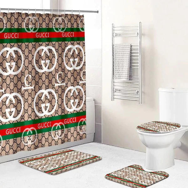 4 in 1 Bathroom sets with shower curtain and rugs