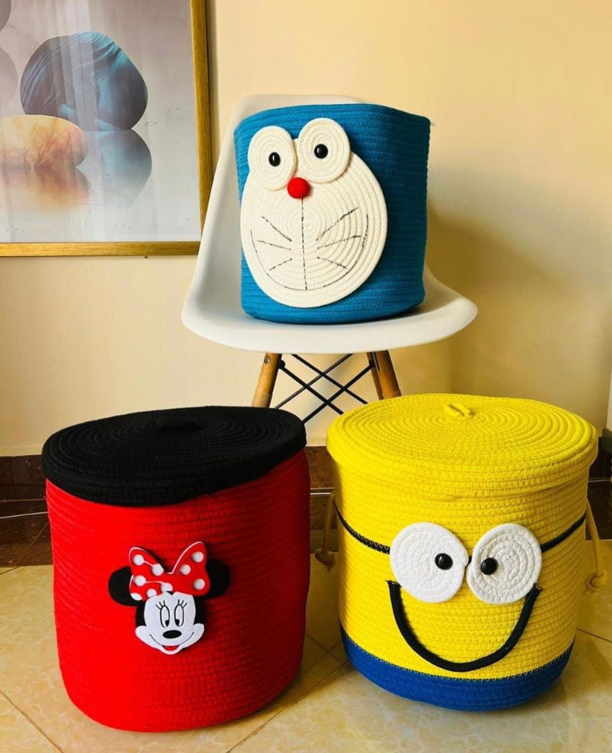 Cotton Rope Basket with Cute Cartoon Design