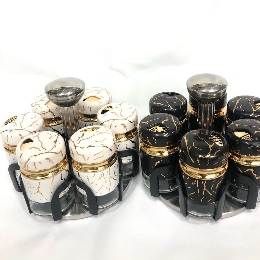 7pcs marble rotating spice jars