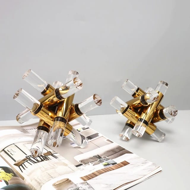 Acrylic Metal Gold Abstract Cube Figurines