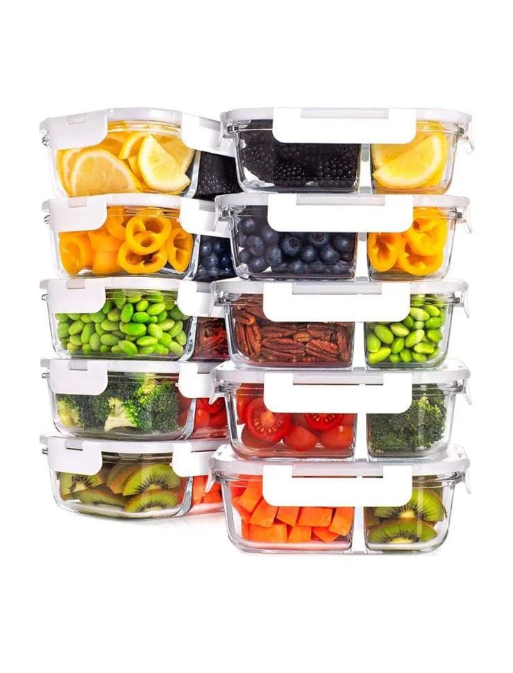 1 pc Partitioned glass food storage containers.