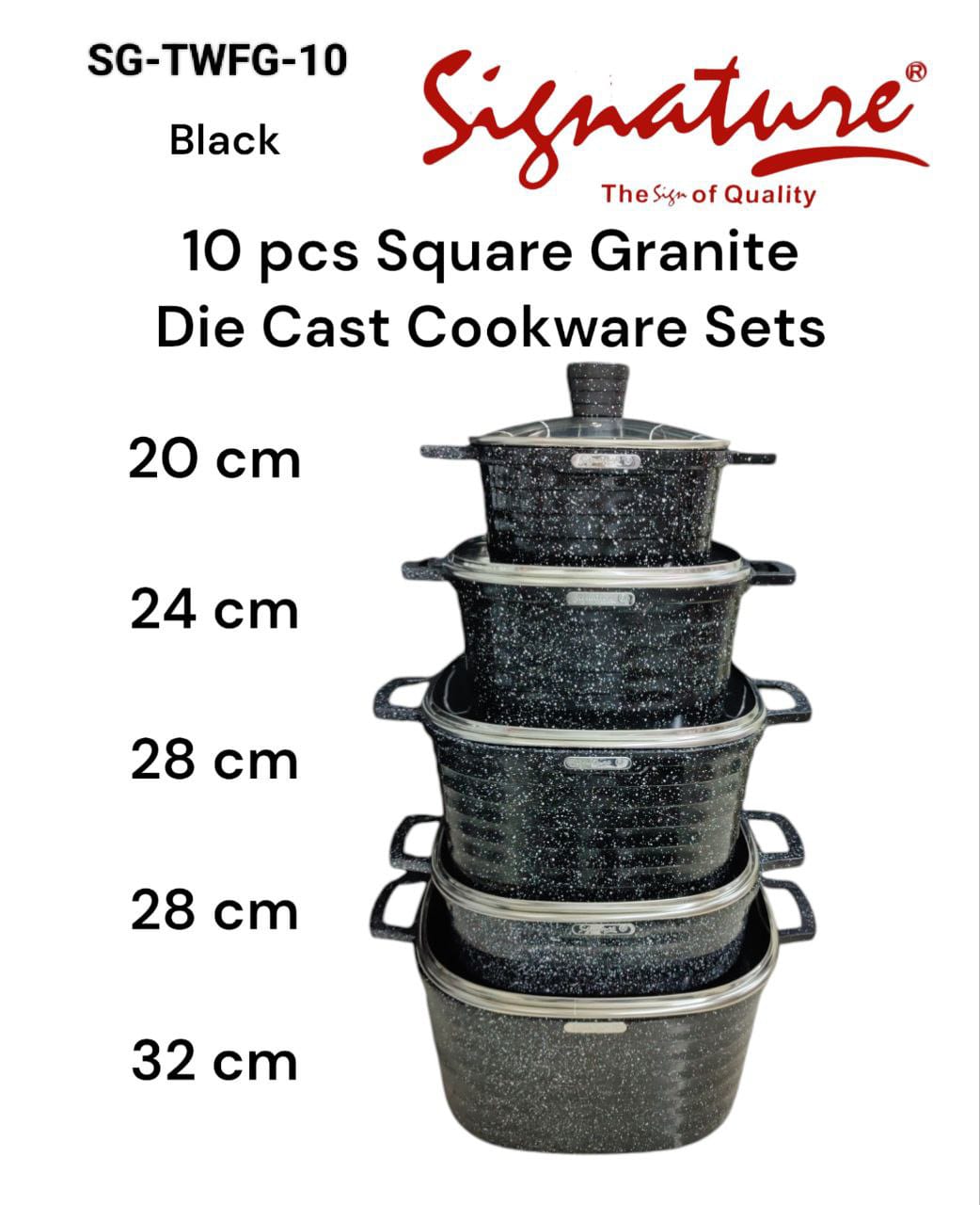 10 pcs Square Granite Die Cast Cookware Sets.