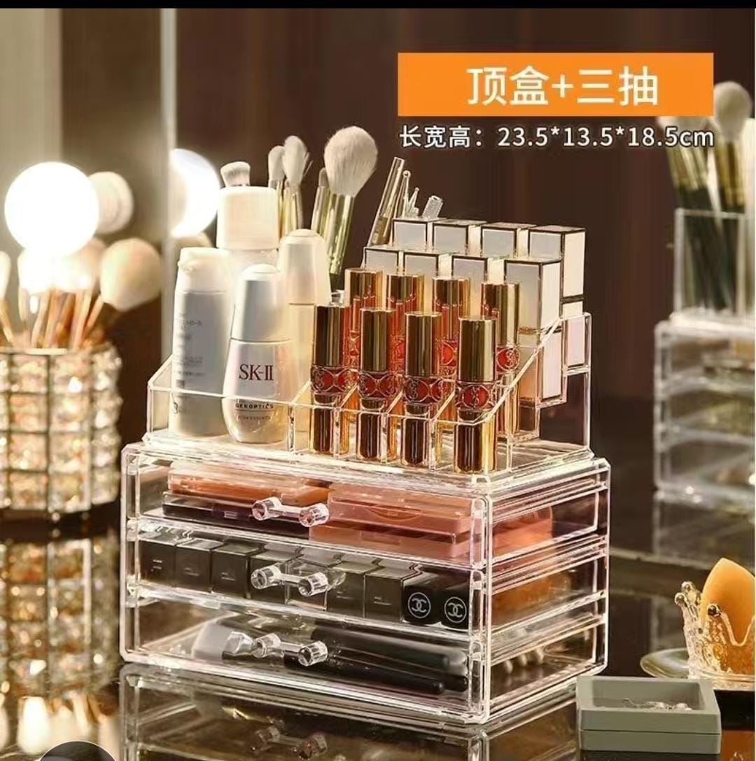 3 Layer Acrylic Transparent Makeup Drawer/Organizer Desktop Cosmetic Storage Box for Lipstick, Jewelry.