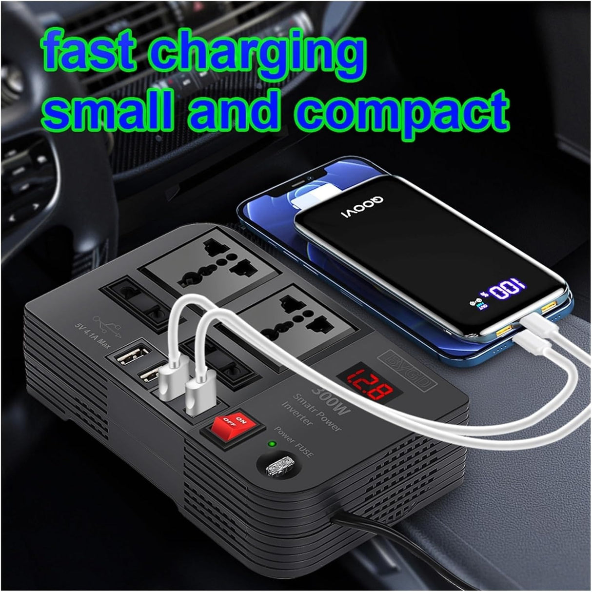 Portable Car Power Inverter Car Charging Adapter DC 12V to AC 220V 300W Converter 4USB Charger Outlet Socket Auto Accessories