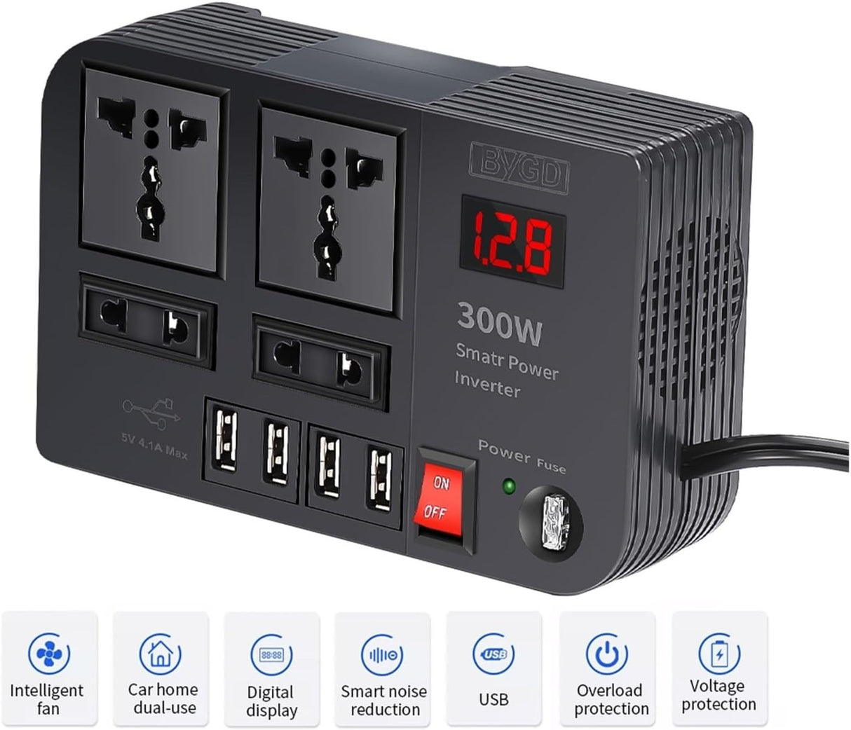 Portable Car Power Inverter Car Charging Adapter DC 12V to AC 220V 300W Converter 4USB Charger Outlet Socket Auto Accessories