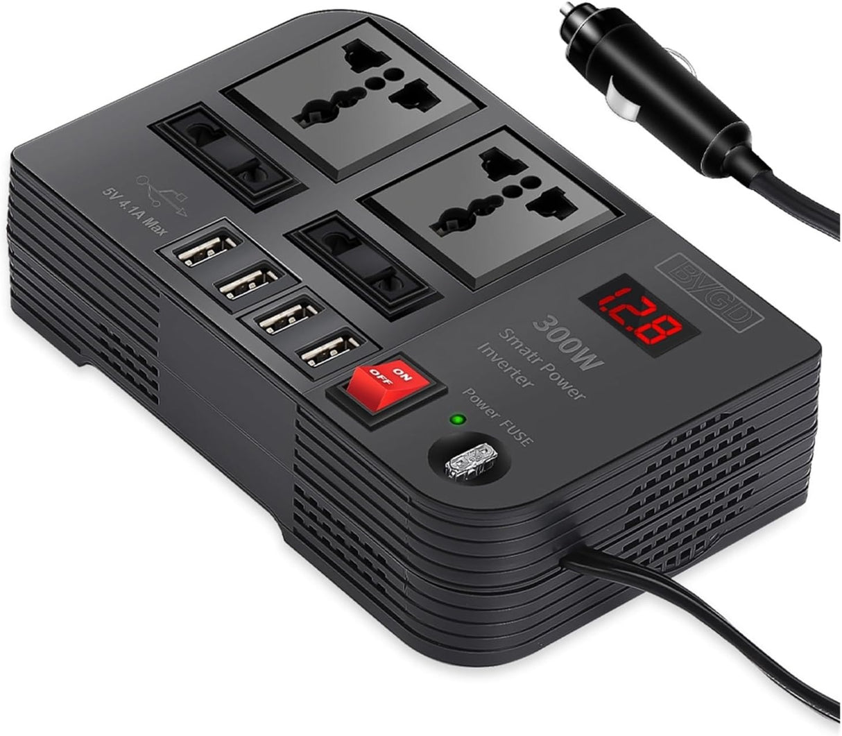 Portable Car Power Inverter Car Charging Adapter DC 12V to AC 220V 300W Converter 4USB Charger Outlet Socket Auto Accessories