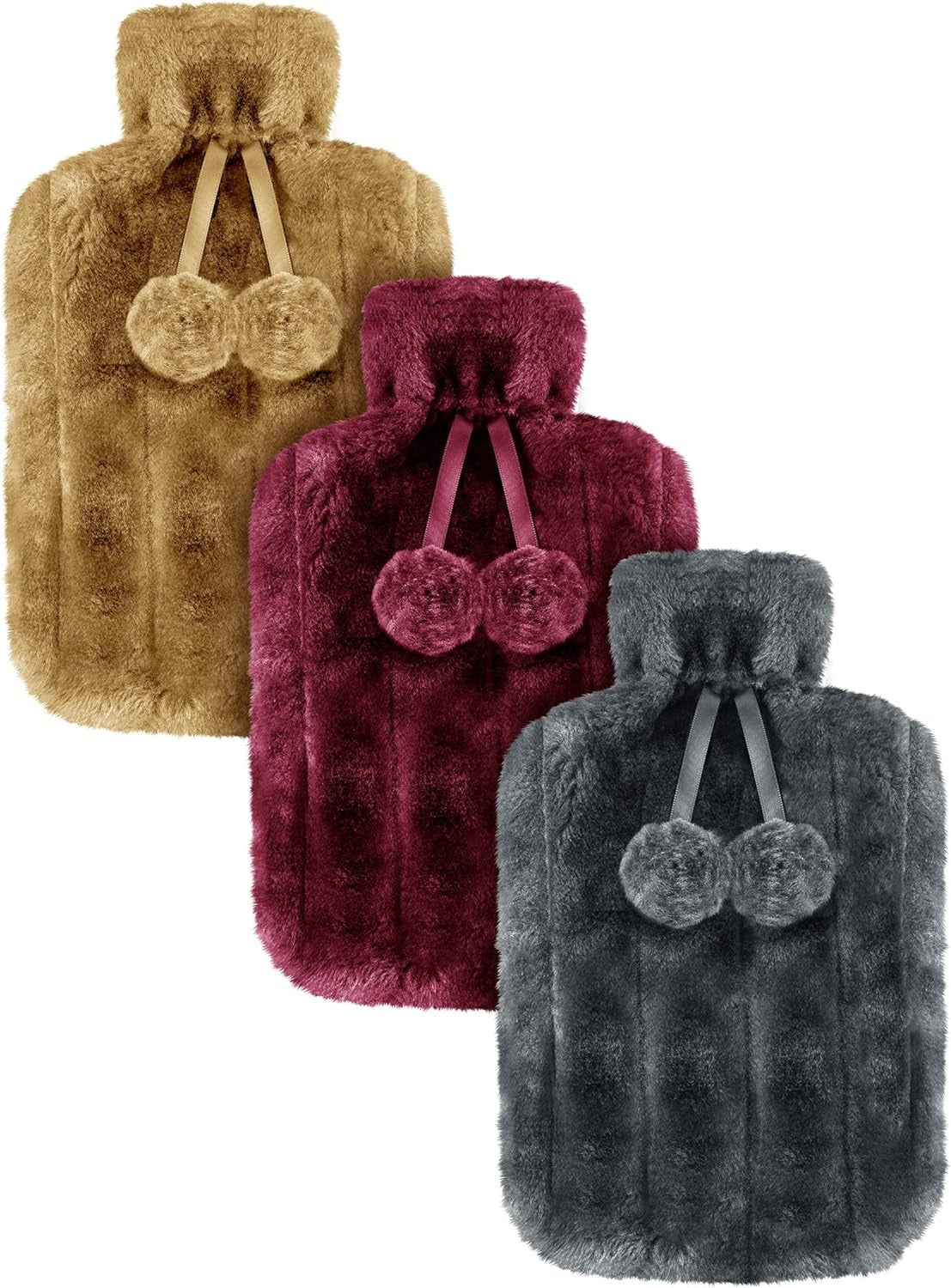 Cosy Faux Fur Pom Pom Hot Water Bottle - 2 Litre