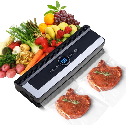 Vacuum Sealer Machine - 8 in 1 Food Vacuum Sealer Machine with Build-in Cutter Automatic Air Sealing System LED Indicator for Food Storage Dry and Moist Food Modes with 6Pcs Seal Bags Kit